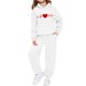 thumbnail image 1 of Conjunto de sudadera con capucha de manga larga para niños con estampado en forma de corazón y pantalones deportivos con lazo en las piernas, conjunto deportivo informal de dos piezas para niños, poli, 1 of 5