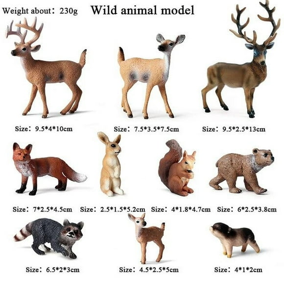 Oenux-figuras de Accin de animales salvajes del bosque para Nios Muecos en miniatura de 10 piezas ciervo zorro ardilla conejo regalo de Navidad