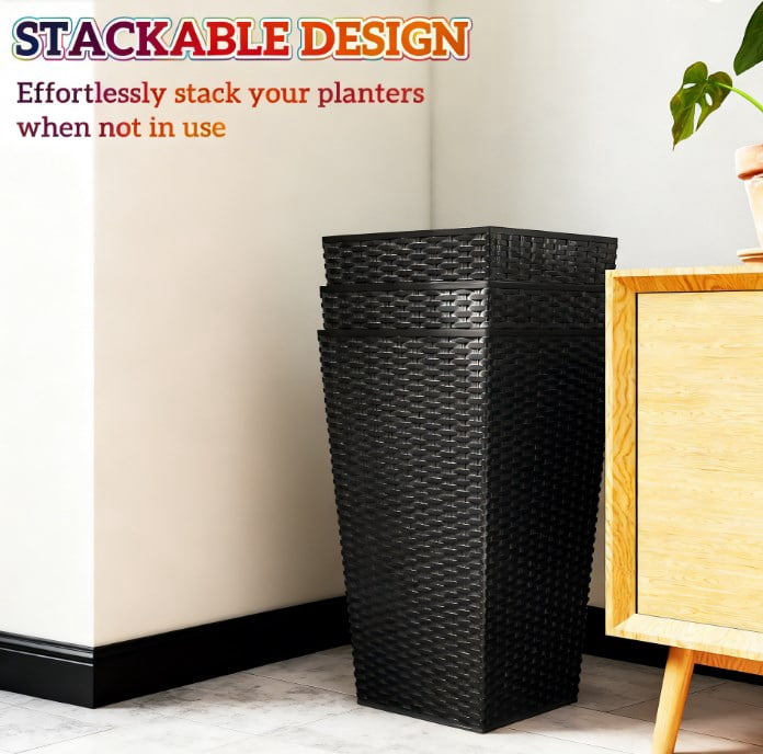 Plant Pots, Tall Planters for Indoor Outdoor Plants Set of 3, Taper Planters with Drainage Holes, for Indoor Outdoor