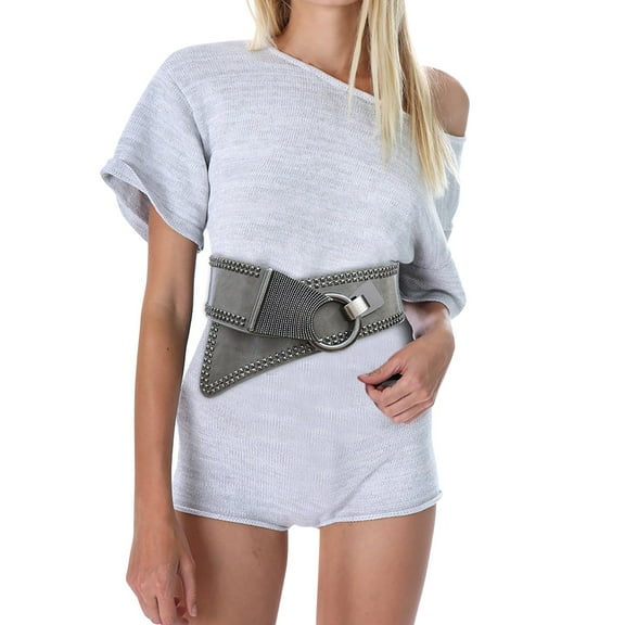 Prolriy Corset Belts for Women, Women's Fashion Vintage Wide Waist Belt Elastic Stretch Belts with Interlock Buckle Womens Belt Grey