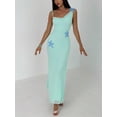 thumbnail image 5 of Green Womens Spaghetti Strap Maxi Dress With Embroidered Starfish Appliqué For Summer Beach Vacation, 5 of 7