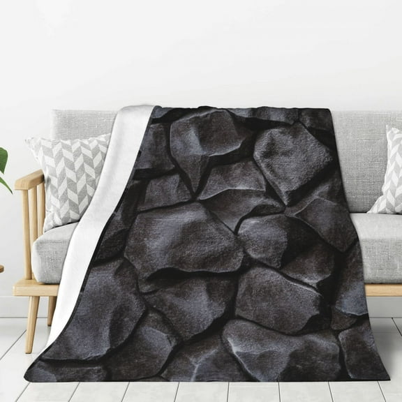 Abstract Black Stone Throw Blanket for Stylish Warm Winter Cabin Ultra-Soft Micro Fleece Blanket, Premium Microfiber, Silky Soft, Plush, Warm and Lightweight for Couch, Sofa, Bed - 40"X30"