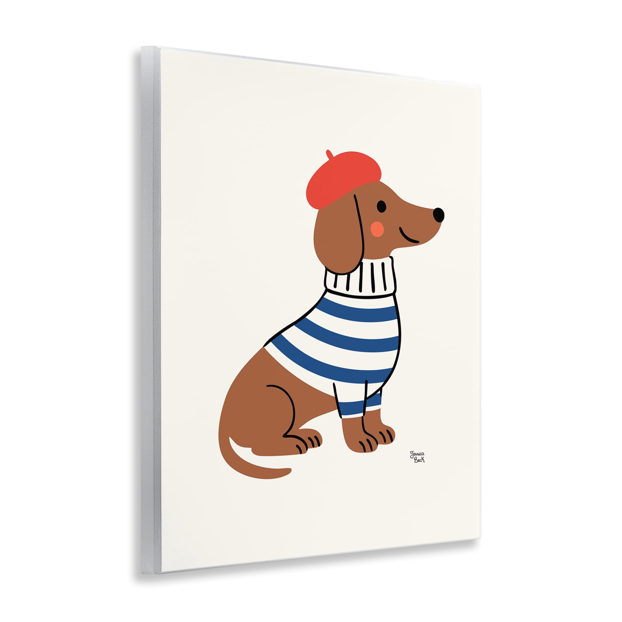 French Dachshund in Beret Wall Plaque Art, design by Jessica Beck