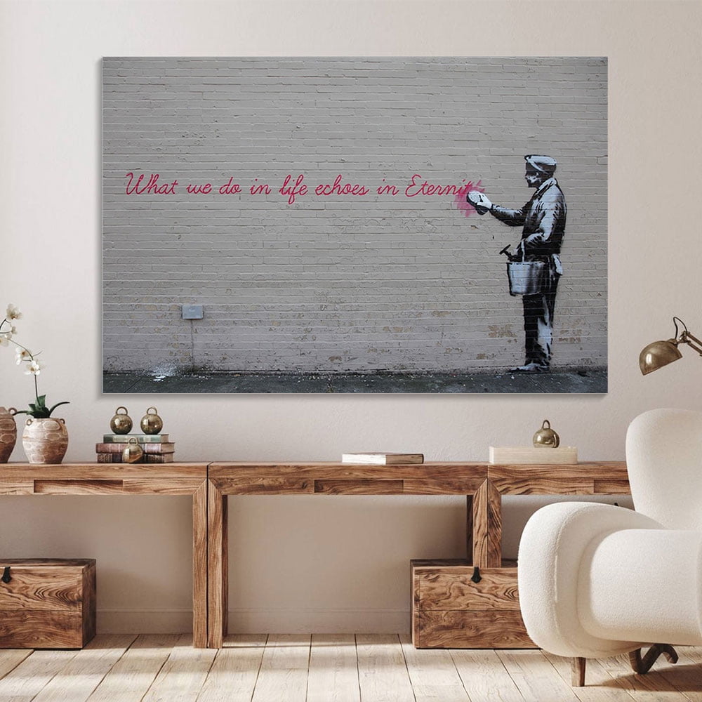 What We Do in Life Echoes in Eternity Canvas Art Print Stretched Framed Painting Picture Giclee Wall Decor by Banksy(18" W x 12" H，Framed)