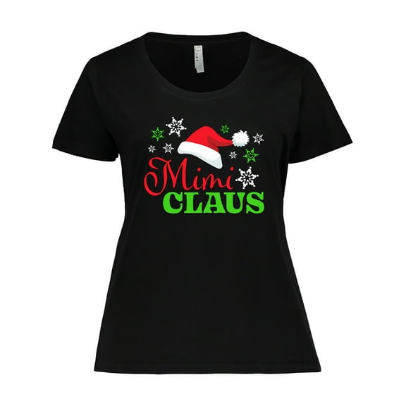 Inktastic Mimi Claus with Christmas Santa Hat and Snowflakes Women's Plus Size T-Shirt
