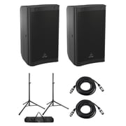 Behringer DR110DSP 10 1000W 2-Way Active PA Powered Speaker, Pair, Bundle with Speaker Stands and XLR Cables