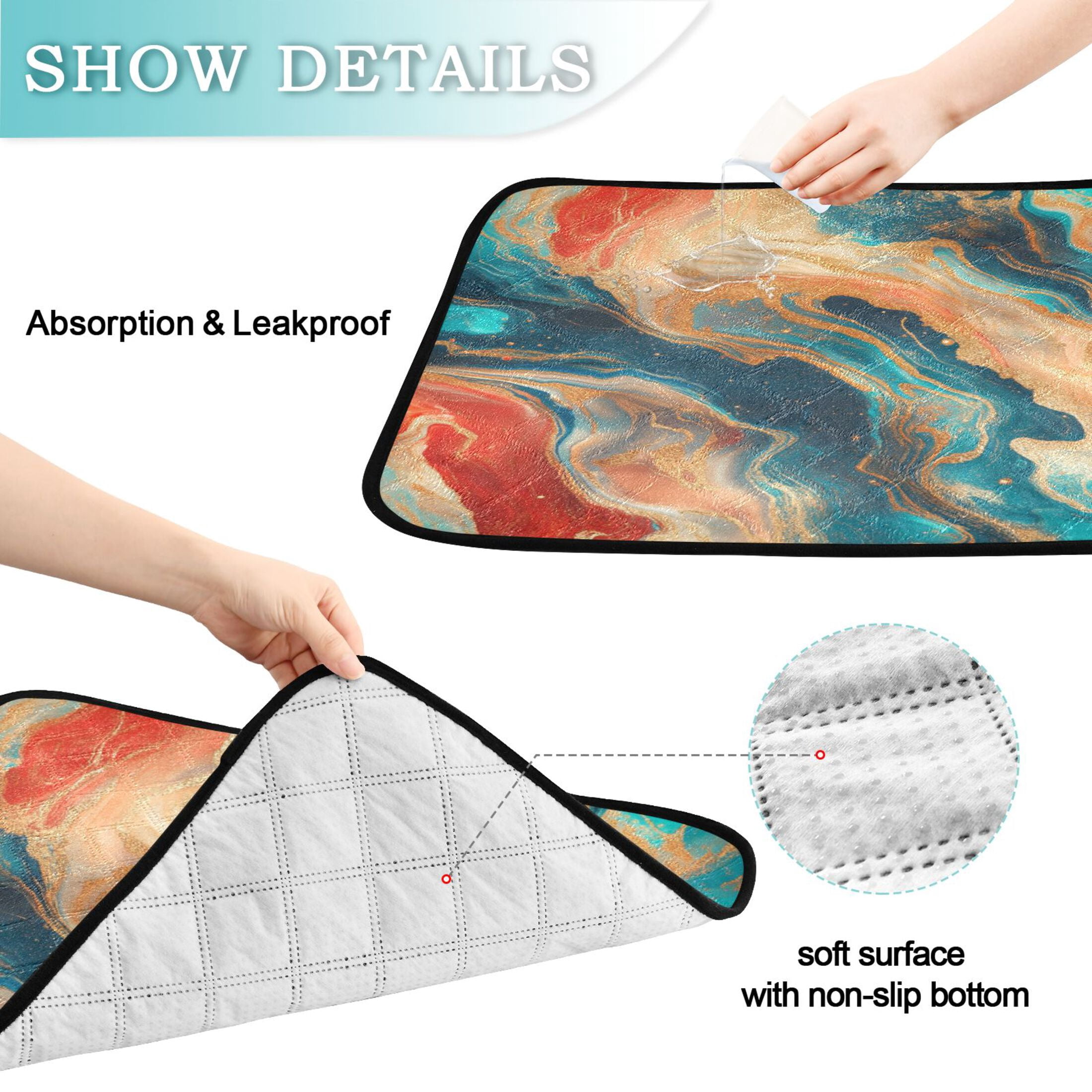 Qxltty Colorful Gilt Marble Cat litter Pads Pet Set of 3 Diaper Mats Center Anti-leakage Layer Absorbent Soft and Comfortable