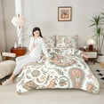 thumbnail image 4 of Manfei Paisley Flower Queen Comforter Set,Boho Theme Bedding Sets,Orange Green White Bedding Comforter Set For Adults,Microfiber Bedroom Decor Reversible,3pcs, 4 of 8