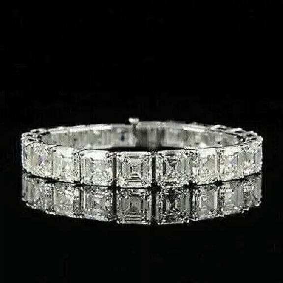 9Ct Ascher Cut Simulated Diamond Men's Tennis Bracelet 14K White Gold Plated 8"inch