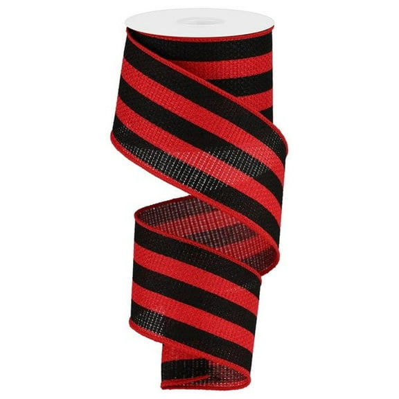 Vertical Stripe Wired Ribbon, Red Black - 2.5 Inches x 10 Yards