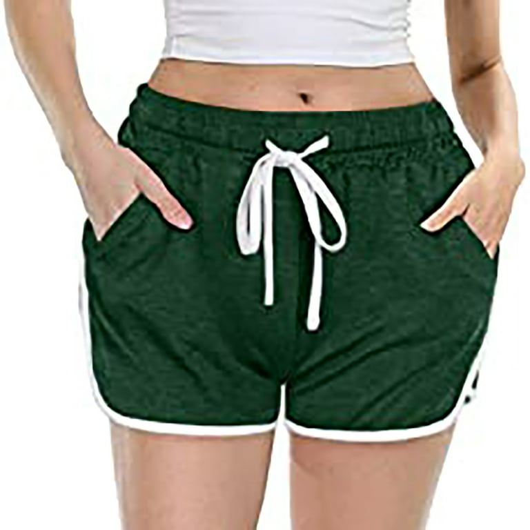 Abcnature Womens Cotton Sport Shorts, Yoga Dance Short Pants, Elastic Waist  Running Shorts, Summer Athletic Shorts with Pocket, Workout Shorts Green