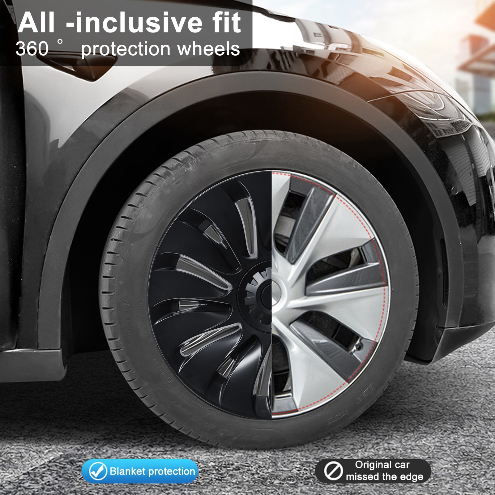WETS 4Pcs/Set Wheel Cover Hubcap, Automotive Hub Caps, 19 Inches Modified Wheel Cover Replacement for Tesla Model Y AD