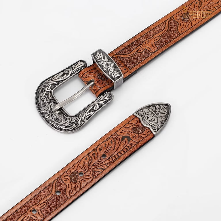 JASGOOD Western Belt for Women Vintage Floral Carved Cowboy  display picture 3