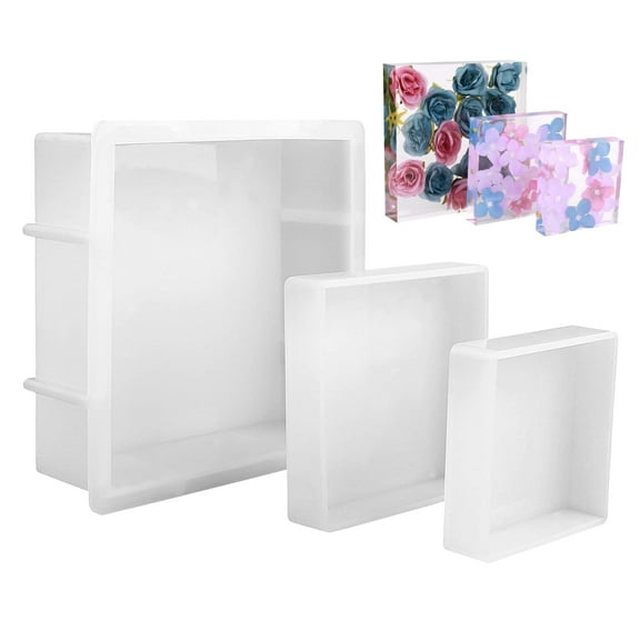 3Pcs Square Silicone Molds for Resin, Large Resin Mold Glossy Deep Square Molds 6.6''x6.6'' Deep Epoxy Resin Molds for Flowers Bouquet Preservation