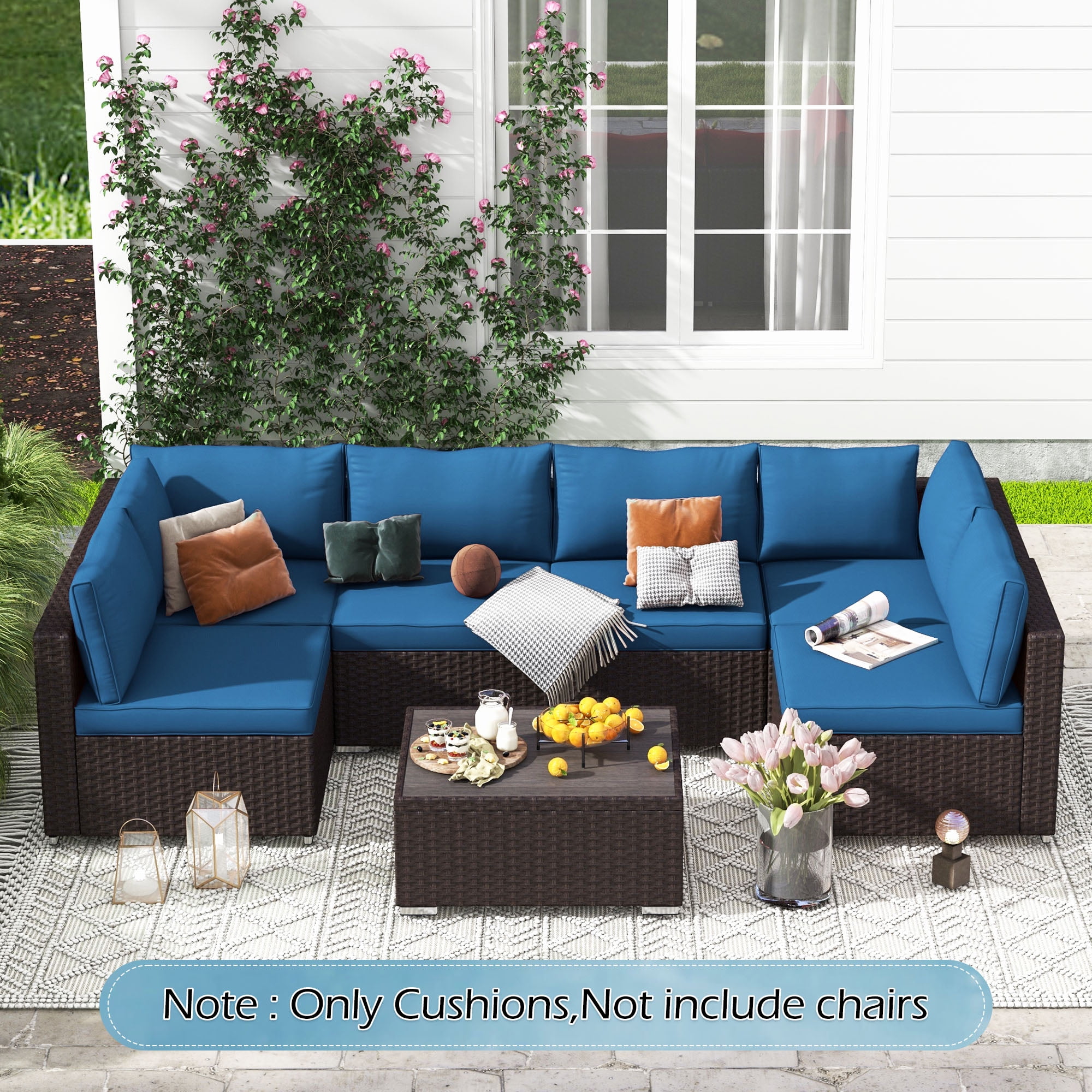 HOMREST Outdoor Replacement Cushions for Patio Furniture,Water-Repellent Sofa Cushions for 6-Seat Rattan Wicker Sectional Patio Conversation Sets,14-Piece Cushions Set for Outdoor Couch(Blue)