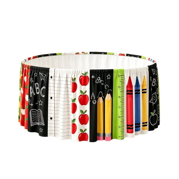 Teacher Desk Skirt Table Skirt for Class, Stationery | Composition Notebook Ruffled Tablecloth for Office Bookcase Party Decorations