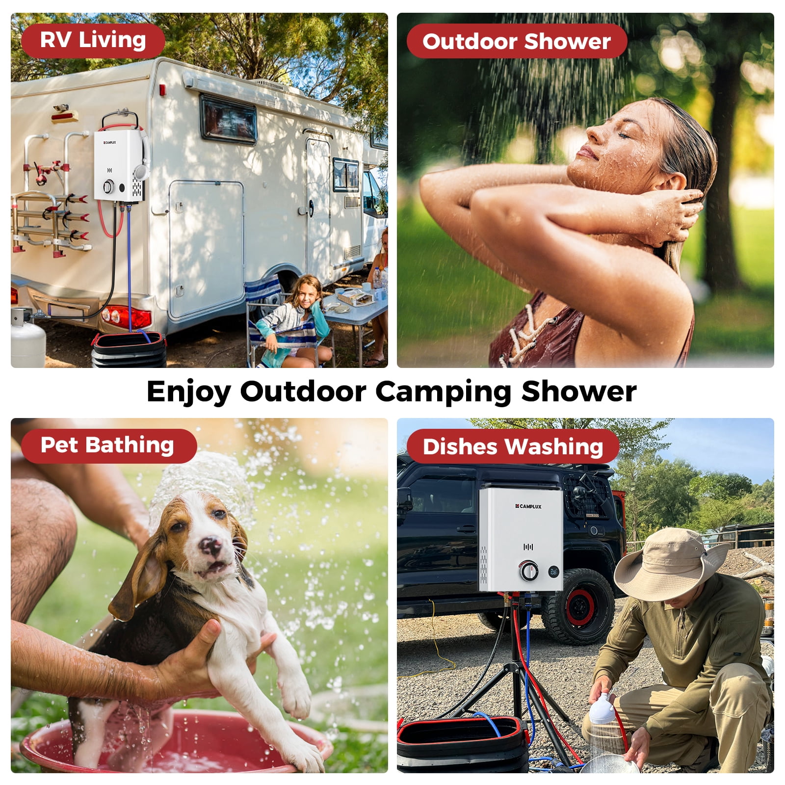 CAMPLUX First F5 Portable 1.32 GPM, 34,000 BTU Outdoor Propane Water Heater, Tankless Camping Water Heater with LCD Digital Display