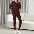 thumbnail image 4 of Dazajoo Womens 2 Piece Lounge Set Long Sleeve V Neck Top and Elastic Waist Leggings Lightweight Solid Color Sweatsuits,Brown,M, 4 of 6
