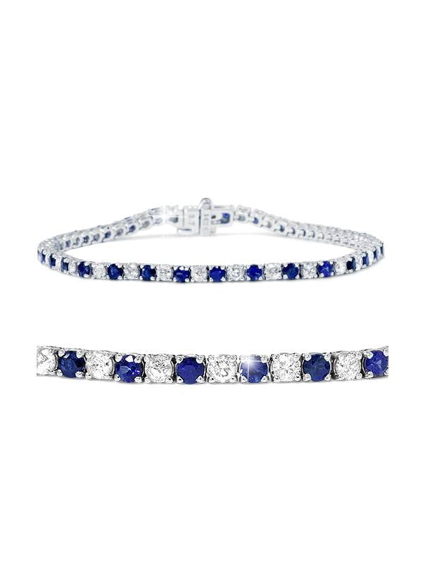 Pompeii3 5ct Blue Sapphire & Diamond Genuine Tennis Bracelet 14K White Gold