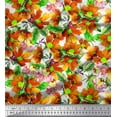 thumbnail image 1 of Soimoi Orange Cotton Cambric Fabric Leaves & Floral Watercolor Print Sewing Fabric BTY 42 Inch Wide, 1 of 1