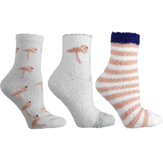 Women's 3-pair Flamingo Chennile slipper socks Cozy Warm Fuzzy By MinxNY