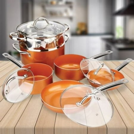5 Pan Boilerless Convection Steamer - 10 Piece Cookware Copper Pan Set Induction Bottom Nonstick Chef Steamer Skillet Sauce Fry Pan
