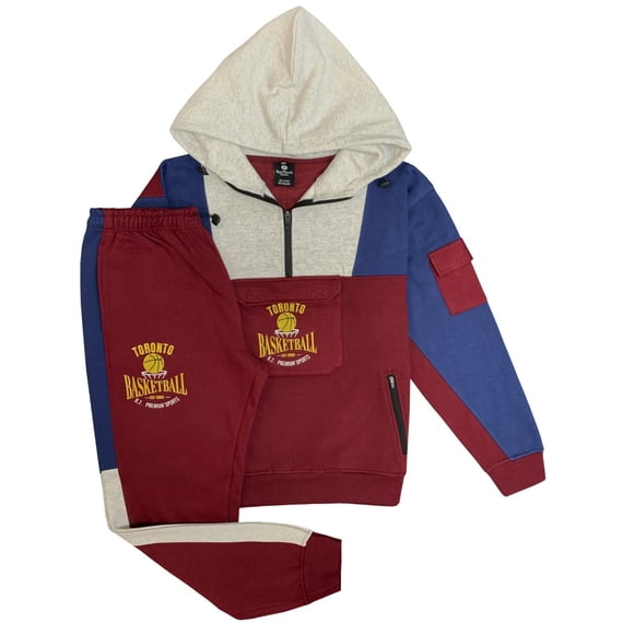 Men’s 2-Piece Sweatsuit Quarter Zip basketball Theme Hoodie and sweatpants Heavy Duty Winter Fleece Outfit
