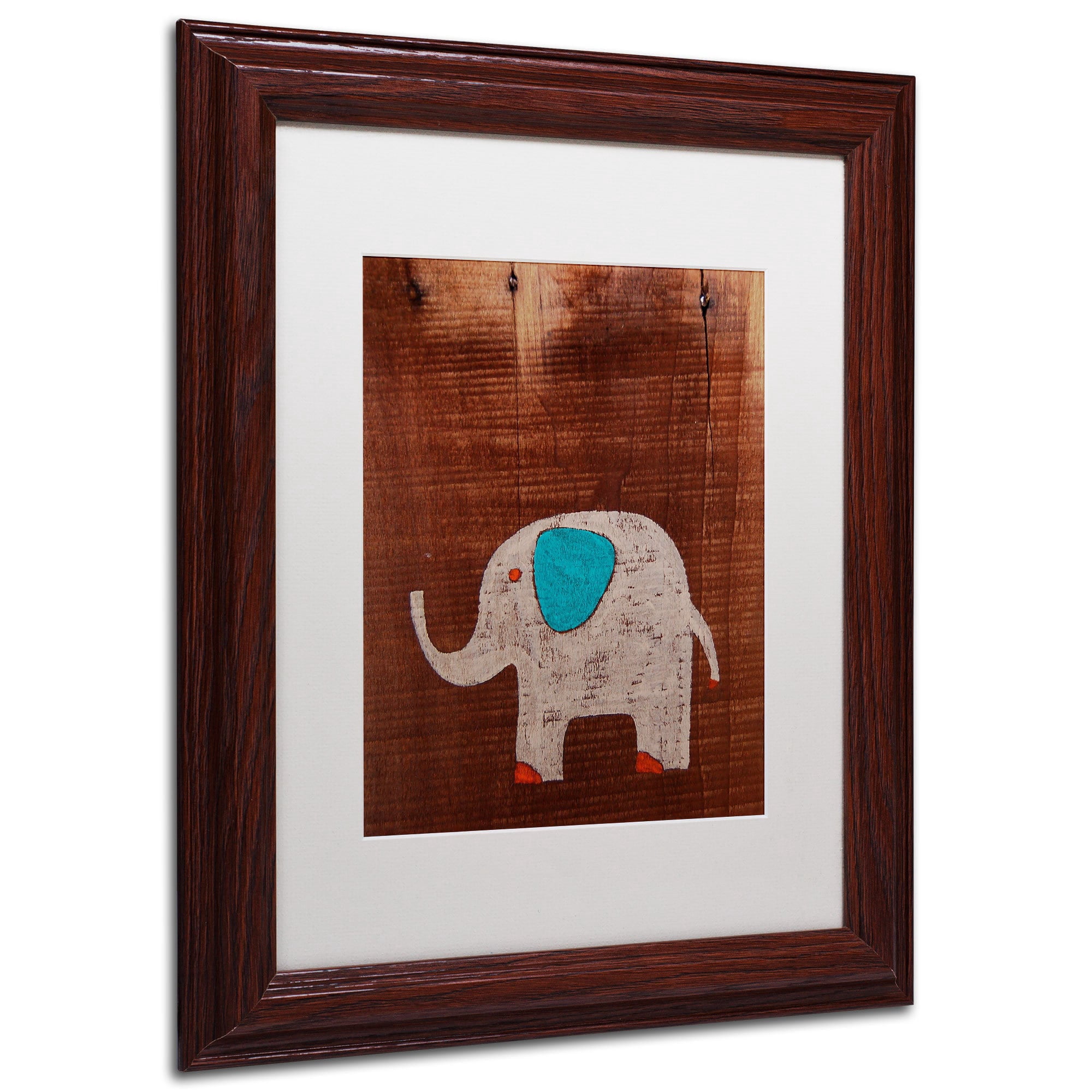 Trademark Nicole Dietz "Elephant on Wood" Art White Matte W/Black Frame 16" x 20" (ND067-B1620MF)