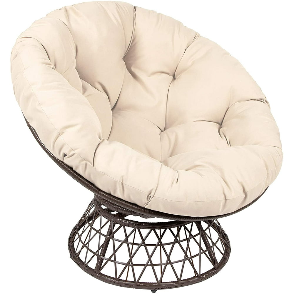 Milliard Papasan Chair with 360degree Swivel, Beige Cushion and Brown