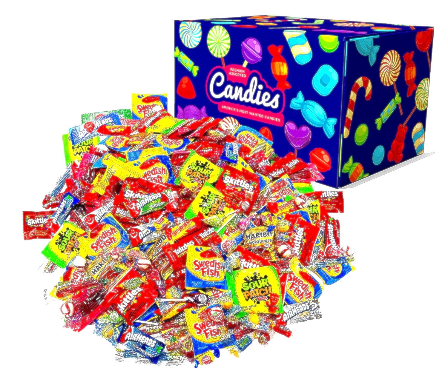 HUGE Assorted Candy PARTY MIX BOX 6.50 LBS/104 OZ Over 255 Individually Wrapped Candies of All Time America's Most (Purple)