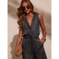 thumbnail image 2 of Osfvolr Women'S Denim Scoop Neck Sleeveless Drawstring Waist Jumpsuits Overall Rompers Black S, 2 of 7