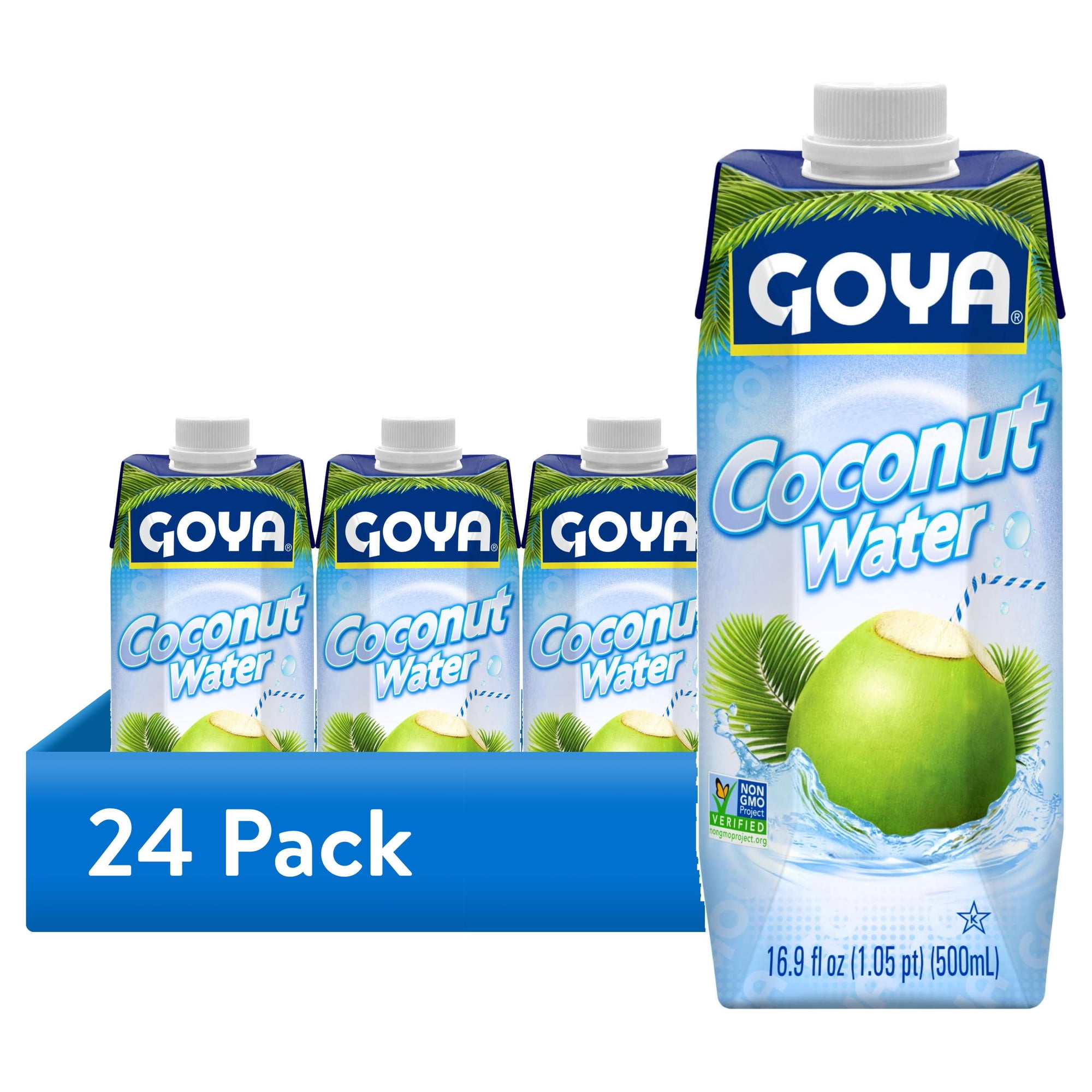 (24 pack) GOYA Pure Coconut Water, 16.90 fl oz Carton, Tropical Beverage