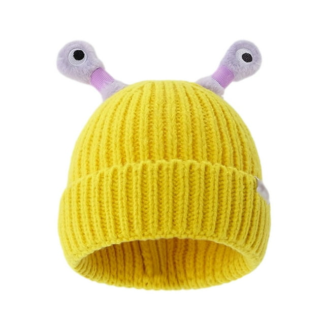 Sonducket Gorro de invierno tejido con fibras acrílicas, tentáculos moldeables y pequeño monstruo brillante, bonito gorro brillante Sombreros amarillo brillante
