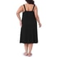 thumbnail image 3 of Noche de mujer plus size Agnes Orinda, vestido de dormir sin mangas con tirantes de espagueti, escote en V plisado, chemise de descanso midi 4X negro, 3 of 6