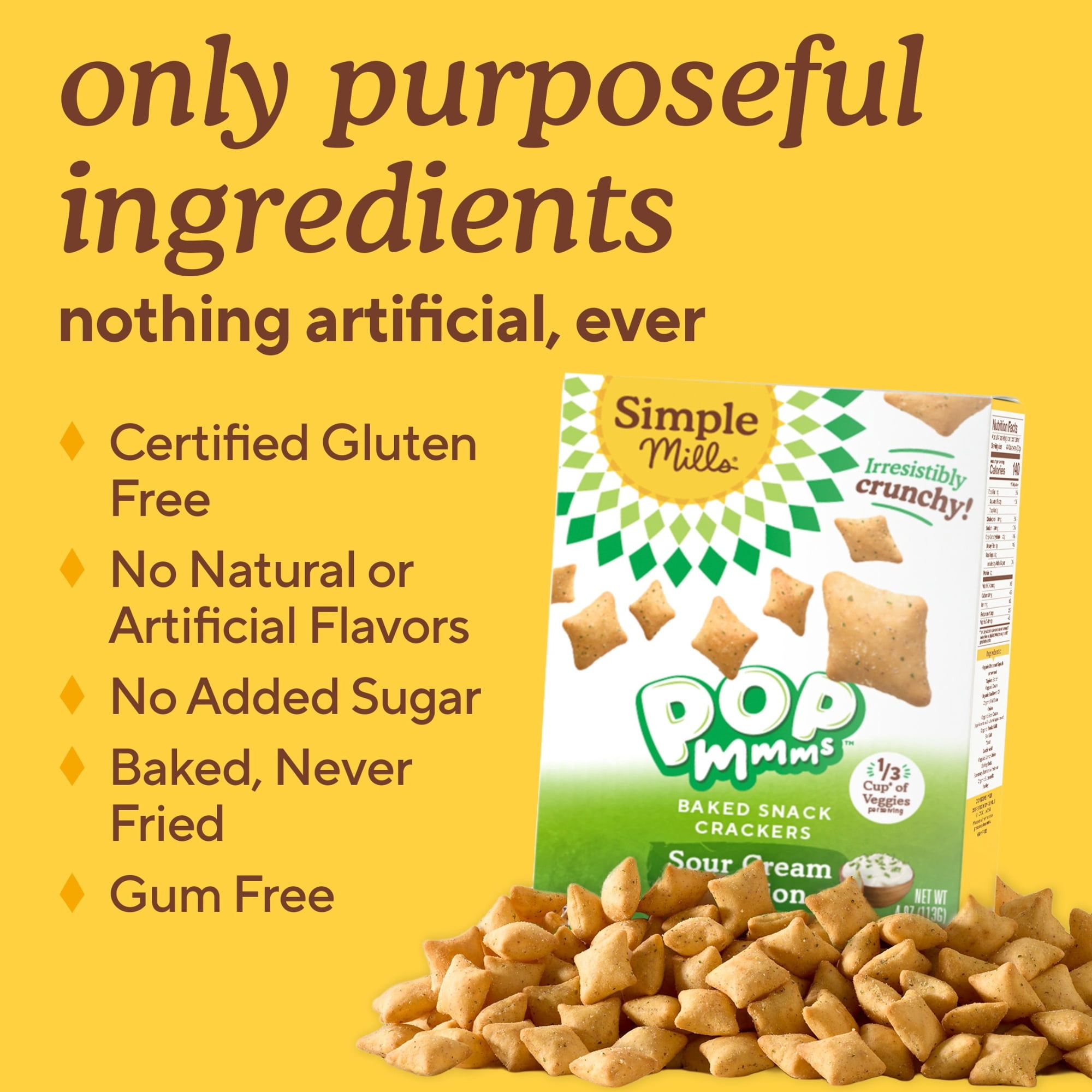 (6 pack) Simple Mills Pop Mmms Sour Cream and Onion Baked Snack Crackers, 4 oz