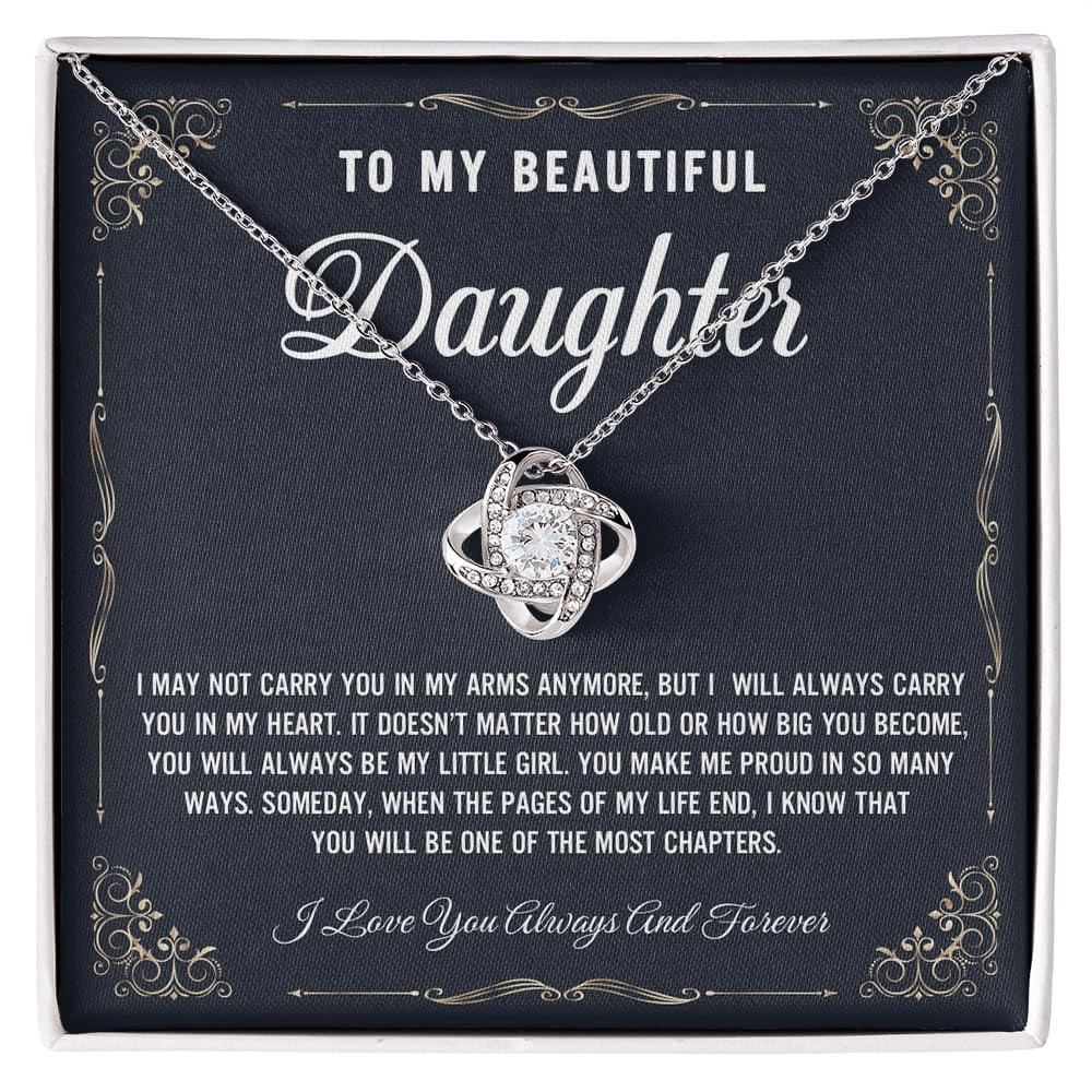 To My Beautiful Daughter Necklace, Daughter From Mom, Graduation Daughter, Love Knot Necklace, Jewelry Daughter On Birthday, Meaningful Daughter On Wedding Day #1046, Gold Love Knot Necklace
