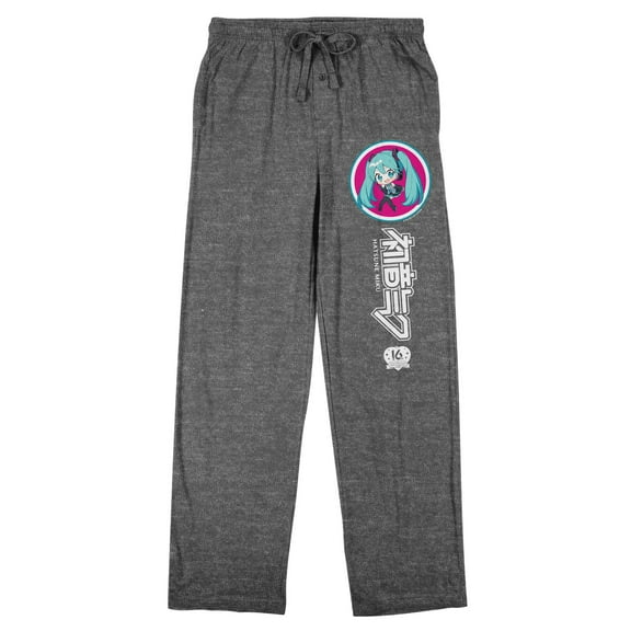 Hatsune Miku Character Head & Logo Men's Gray Heather Sleep Pajama Pants-Medium