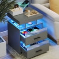 thumbnail image 2 of Modern RGB Smart Nightstand with Wireless Charging Station, USB Port - LED Nightstand Table for Bedroom Furniture - 2 Drawers & Open Storage Shelf - Home Office End Side Cabinet, Gray, 2 of 8