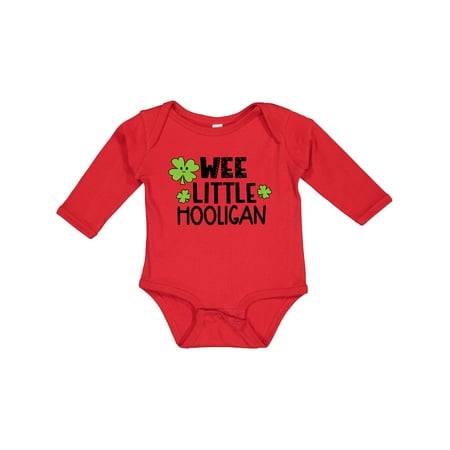 

Inktastic St. Patrick s Day Wee Little Hooligan with Clovers Boys or Girls Long Sleeve Baby Bodysuit