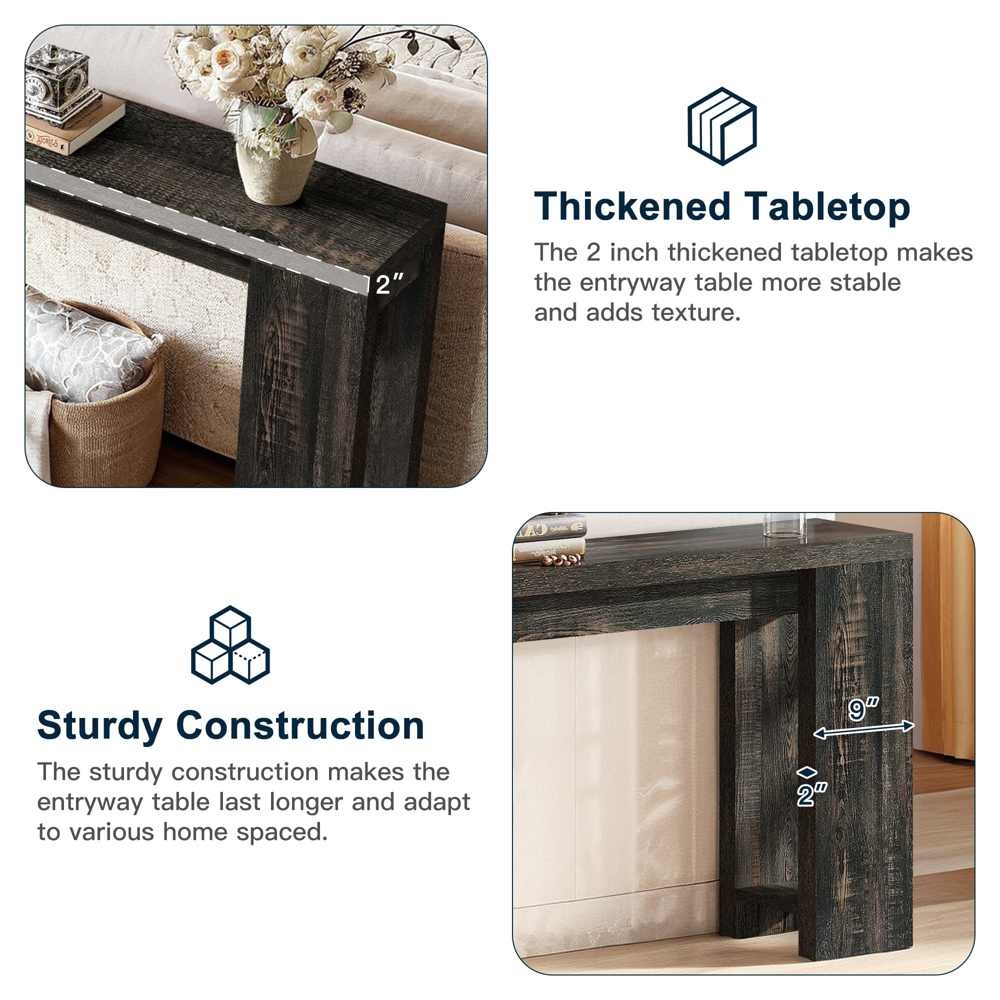 Demi Bonn 70.9" Wood Console Table, Farmhouse Sofa Table Entryway Table with Storage, Foyer Display Table, Black