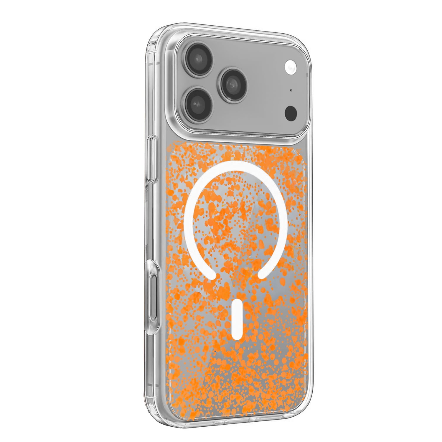 Glitter Transparent Magnetic Protective Case for iPhone 17 Pro Max - Orange