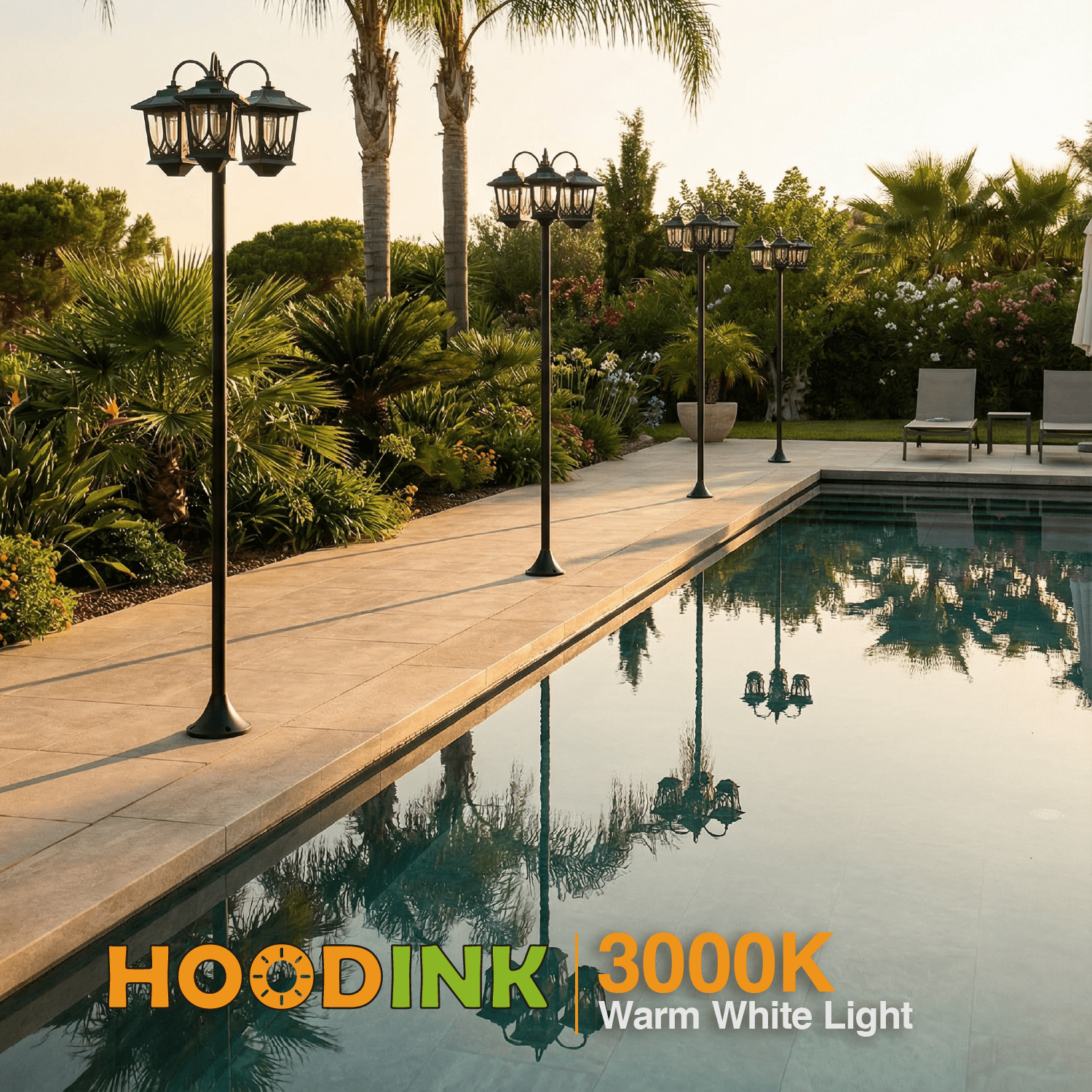 HOODINK 3-Head Solar Outdoor Lamp Post Lights, 73" 60 Lumens Solar Lights Outdoor Waterproof for Garden