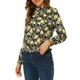 thumbnail image 4 of INSPIRE CHIC Women's Smocked Waist Ruffled Hem Stand Collar Floral Dotted Blouse M Black, 4 of 5