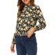 thumbnail image 4 of Blusa de mujer con cintura fruncida y dobladillo con volantes, cuello alto, floral y de puntos, color negro, 4 of 5