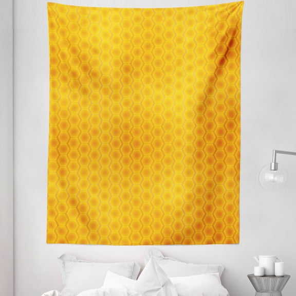 Abstract Tapestry, Honeycomb Pattern Illustration Repetitive Hexagon Shapes Art Print, Fabric Wall Hanging Decor for Bedroom Living Room Dorm, 5 Sizes, Marigold and Pale Orange, by Ambesonne