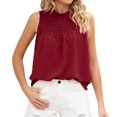 thumbnail image 2 of Tittly Camisole top Vest for Women Womens Dot Tank Tops Summer Sleeveless Mock Neck Shirred T Shirts Casual Linen Blend Keyhole Back Tie Knot Tops Waistcoat Vest T Shirts for Women Red L, 2 of 4