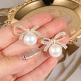 thumbnail image 6 of Lancharmed White Gold Plated Cute Earrings,Zircon Ribbon Pearl Earring Gift for Him, 6 of 7