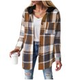 thumbnail image 3 of larppty Womens Long Sleeve Button Down Plaid Shirts Flannel Hooded Shacket Jacket Hoodie Coats with Pockets (Grey, S), 3 of 3