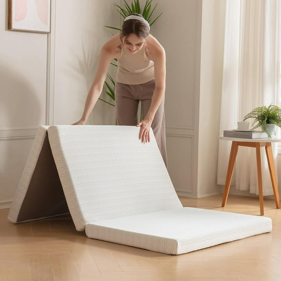 Folding Mattress, 4 Inch CertiPUR-US Certified Twin Portable Trifold Memory Foam Mattress with Washable Cover, Foldable Guest Bed, Travel Mat, 38"×75"×4", White