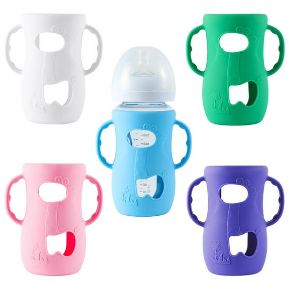 LYTMENT 3pcs Silicone Baby Bottle Sleeve with Handles Cute Bottle Covers Anti Breakage Protective Sleeves for Babies and Infants